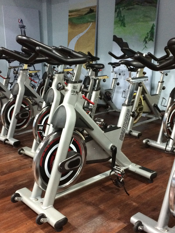 spin bikes in a gym